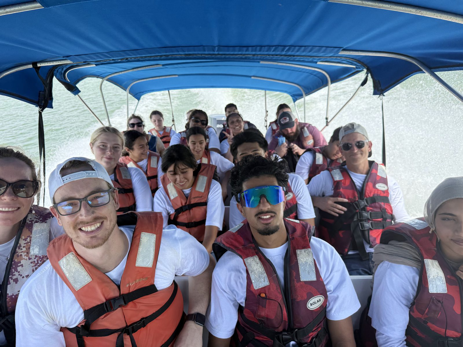 EnvironMentors students on a boat through the Panama Canal